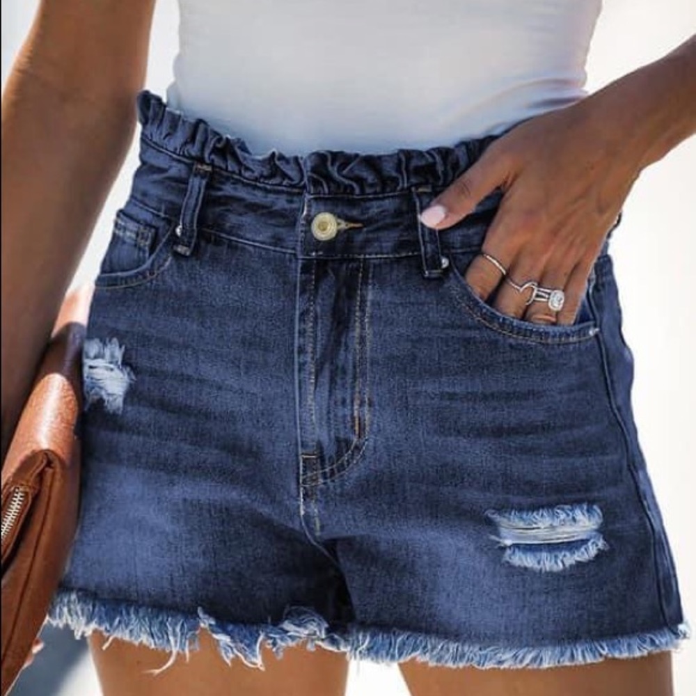 NWT Ruffle Destroyed Denim Shorts